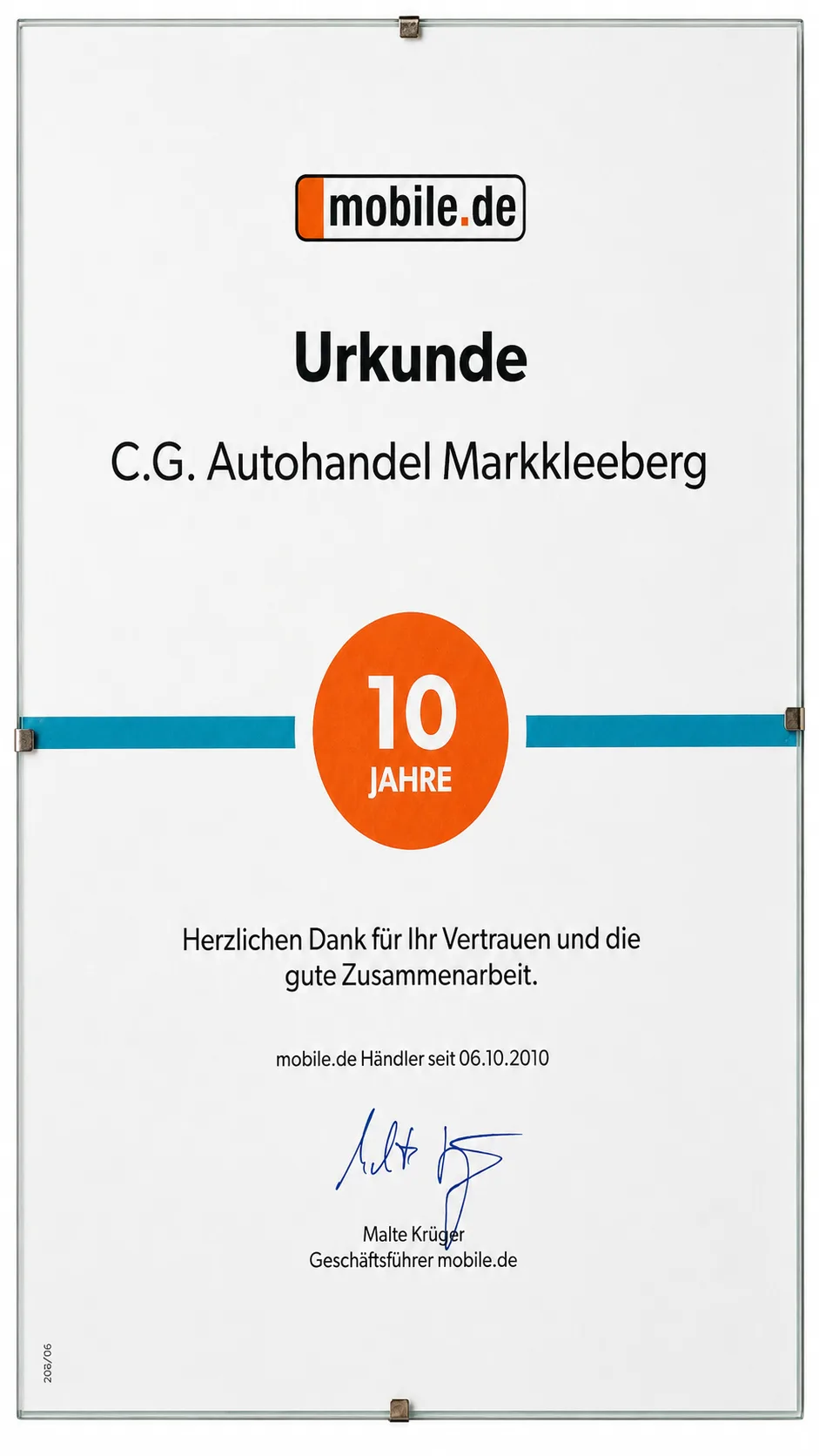 10 Jahre mobile.de Händler für GEYERLINER Autohandel Geyer in Markkleeberg
